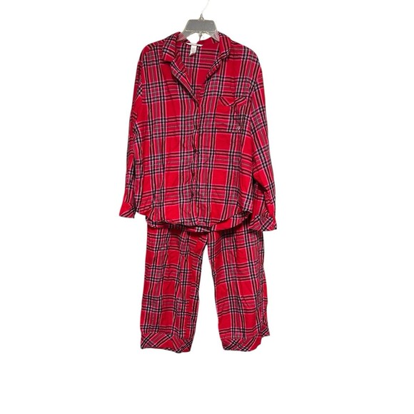 Victoria Secret Pajama Set Sz Large Plaid Long Sleeve Red Christmas Cozy Lounge - Picture 1 of 13